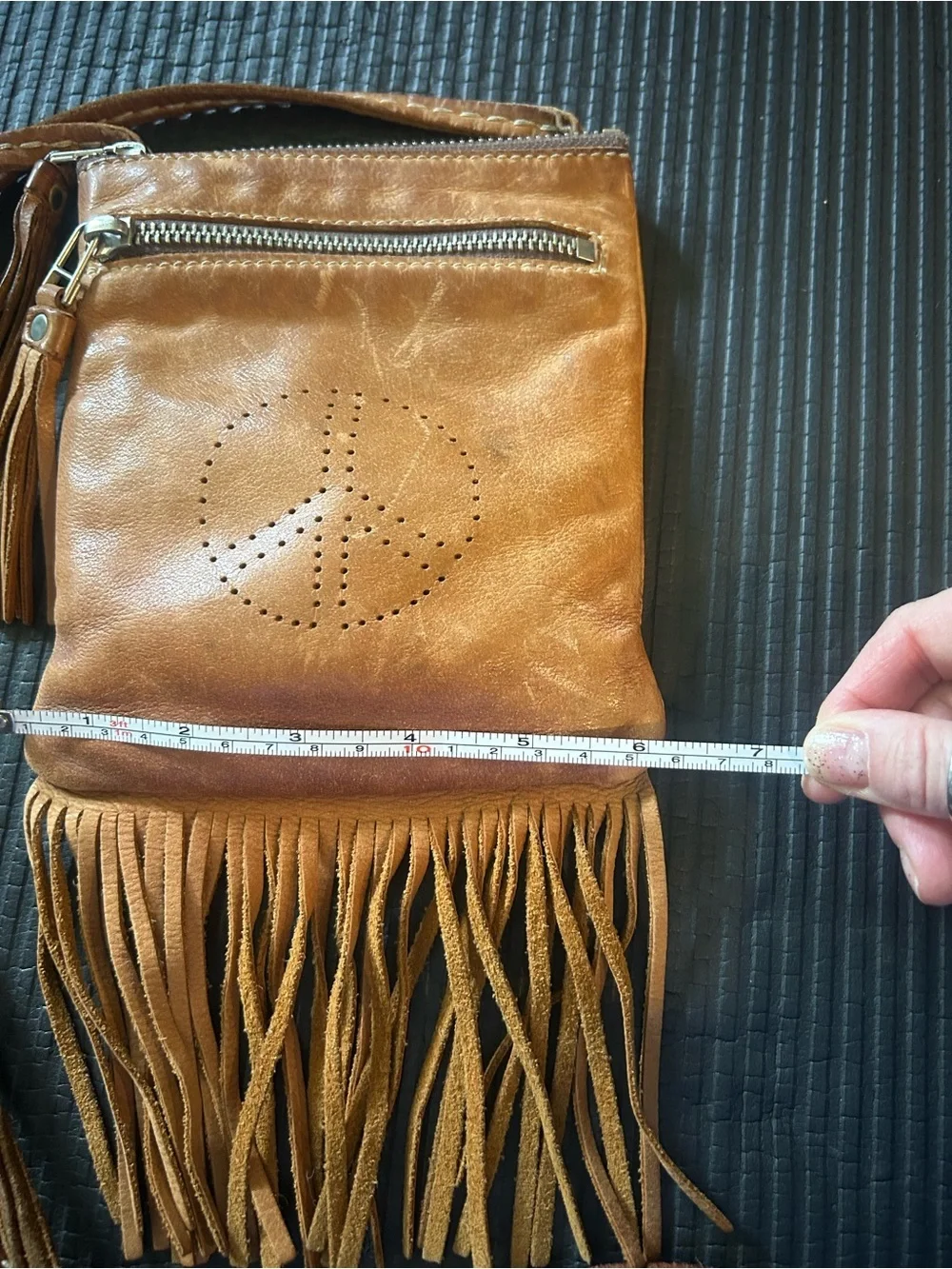 Roots, genuine leather, made in Canada Fringed Crossbody